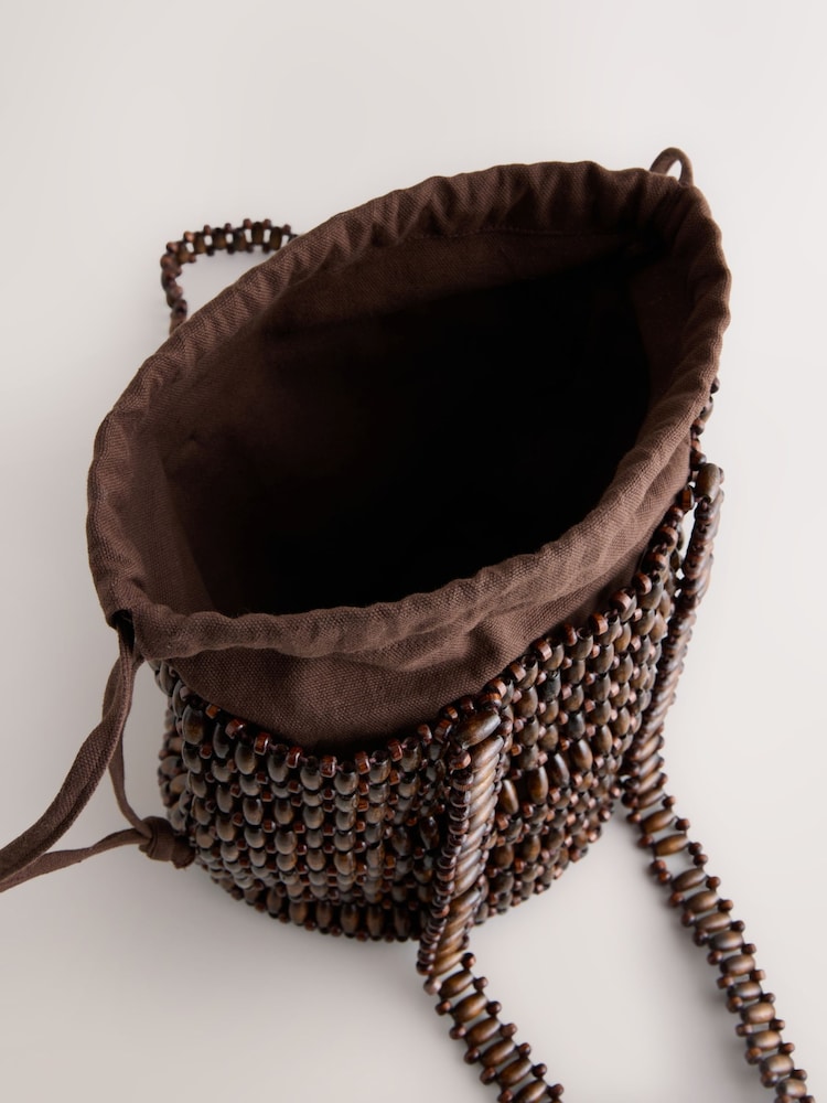 Chocolate Brown Wooden Beaded Shoulder Bag - Image 8 of 8