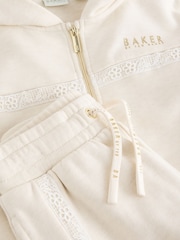 Baker by Ted Baker Cream 2 Piece Marl Lace Trim Zip-Through Hoodie & Joggers Set - Image 11 of 15