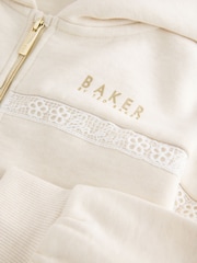 Baker by Ted Baker Cream 2 Piece Marl Lace Trim Zip-Through Hoodie & Joggers Set - Image 12 of 15
