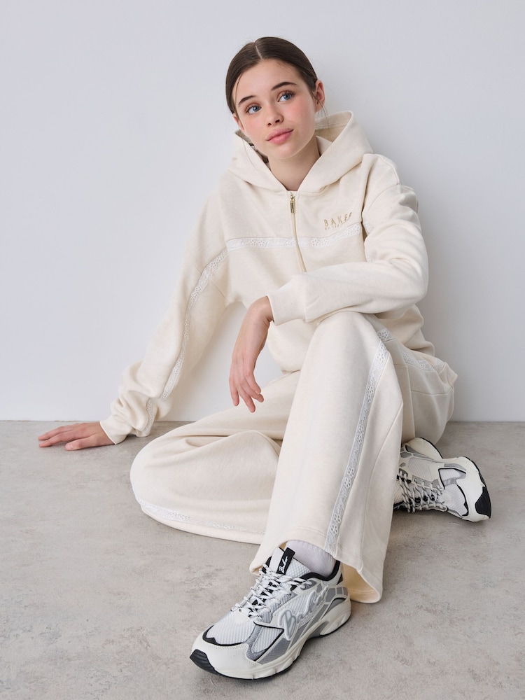Baker by Ted Baker Cream 2 Piece Marl Lace Trim Zip-Through Hoodie & Joggers Set - Image 2 of 15 Baker by Ted Baker Cream 2 Piece Marl Lace Trim Zip-Through Hoodie & Joggers Set - Image 2 of 15