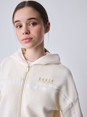 Baker by Ted Baker Cream 2 Piece Marl Lace Trim Zip-Through Hoodie & Joggers Set - Image 5 of 15