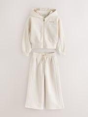 Baker by Ted Baker Cream 2 Piece Marl Lace Trim Zip-Through Hoodie & Joggers Set - Image 9 of 15