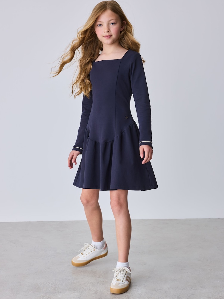 Baker by Ted Baker Navy Ponte Scallop Edge Drop Waist Dress - Image 1 of 5