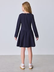 Baker by Ted Baker Navy Ponte Scallop Edge Drop Waist Dress - Image 2 of 5