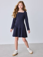 Baker by Ted Baker Navy Ponte Scallop Edge Drop Waist Dress - Image 3 of 5