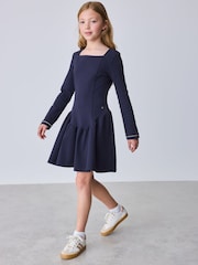 Baker by Ted Baker Navy Ponte Scallop Edge Drop Waist Dress - Image 4 of 5