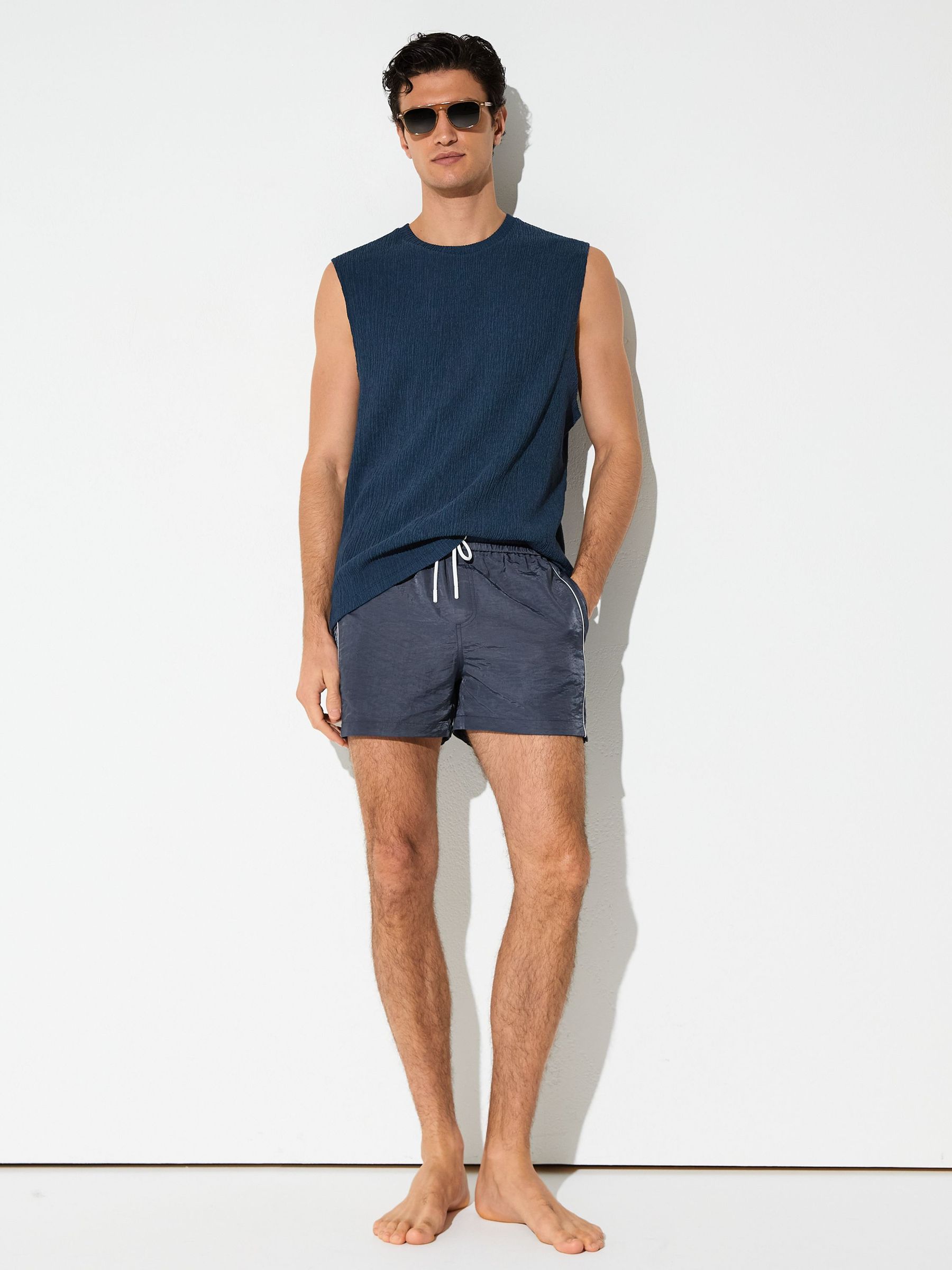 Reiss Men's Steel Blue Breeze Piped Drawstring Swim Shorts