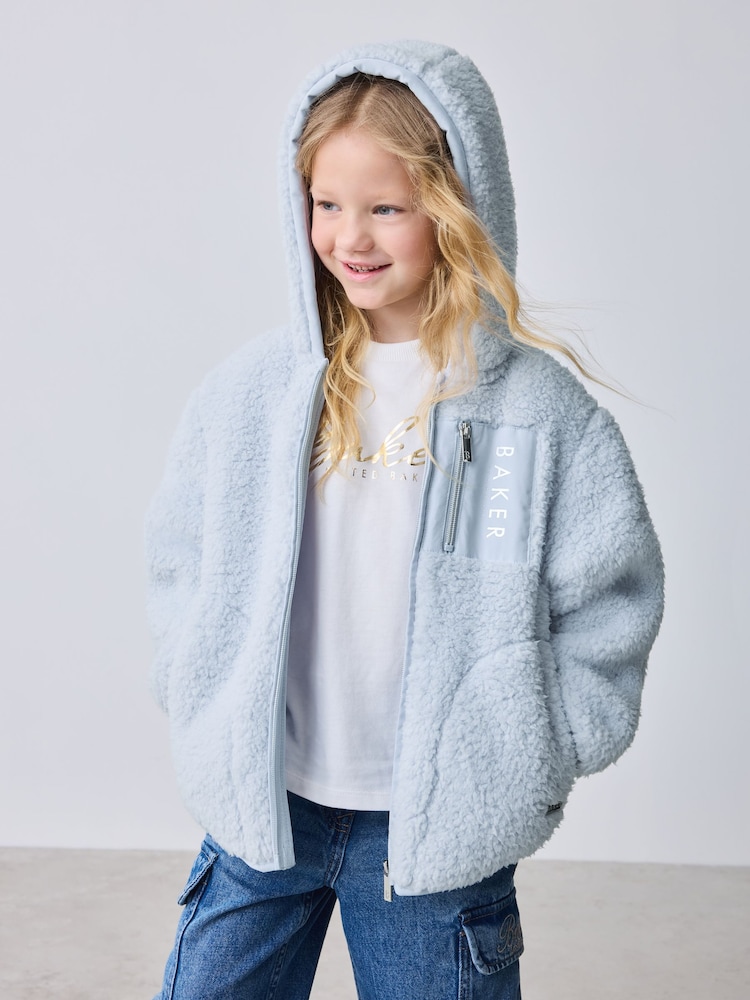 Baker by Ted Baker Blue Zip Through Hooded Borg Fleece Jacket - Imaginea 1 din 12