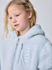 Baker by Ted Baker Blue Zip Through Hooded Borg Fleece Jacket - Imaginea 4 din 12