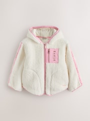 Baker by Ted Baker White Contrast Zip Through Hooded Borg Fleece Jacket - Imaginea 3 din 10