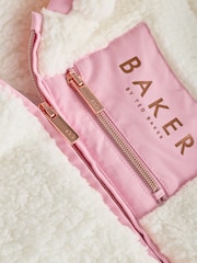 Baker by Ted Baker White Contrast Zip Through Hooded Borg Fleece Jacket - Imaginea 5 din 10