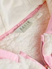 Baker by Ted Baker White Contrast Zip Through Hooded Borg Fleece Jacket - Imaginea 6 din 10