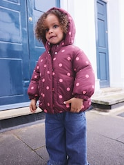 Burgundy Polka Dot Shower Resistant Padded Coat (3mths-7yrs) - Image 2 of 6