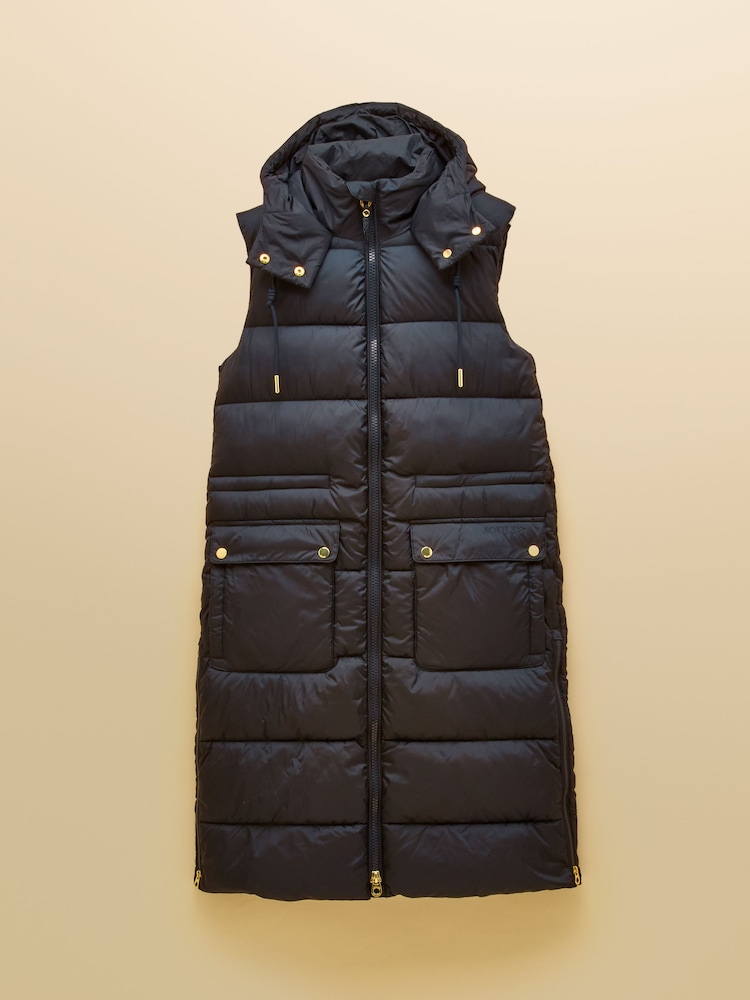 Joules Windermere Navy Showerproof Longline Padded Gilet - Image 11 of 11 Joules Windermere Navy Showerproof Longline Padded Gilet - Image 11 of 11