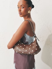 Chocolate Brown Polka Dot Scoop Shoulder Bag - Image 1 of 10