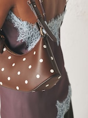 Chocolate Brown Polka Dot Scoop Shoulder Bag - Image 5 of 10