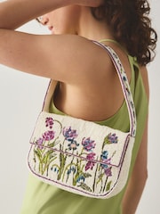 White Beaded Floral Shoulder Bag - Image 3 of 8