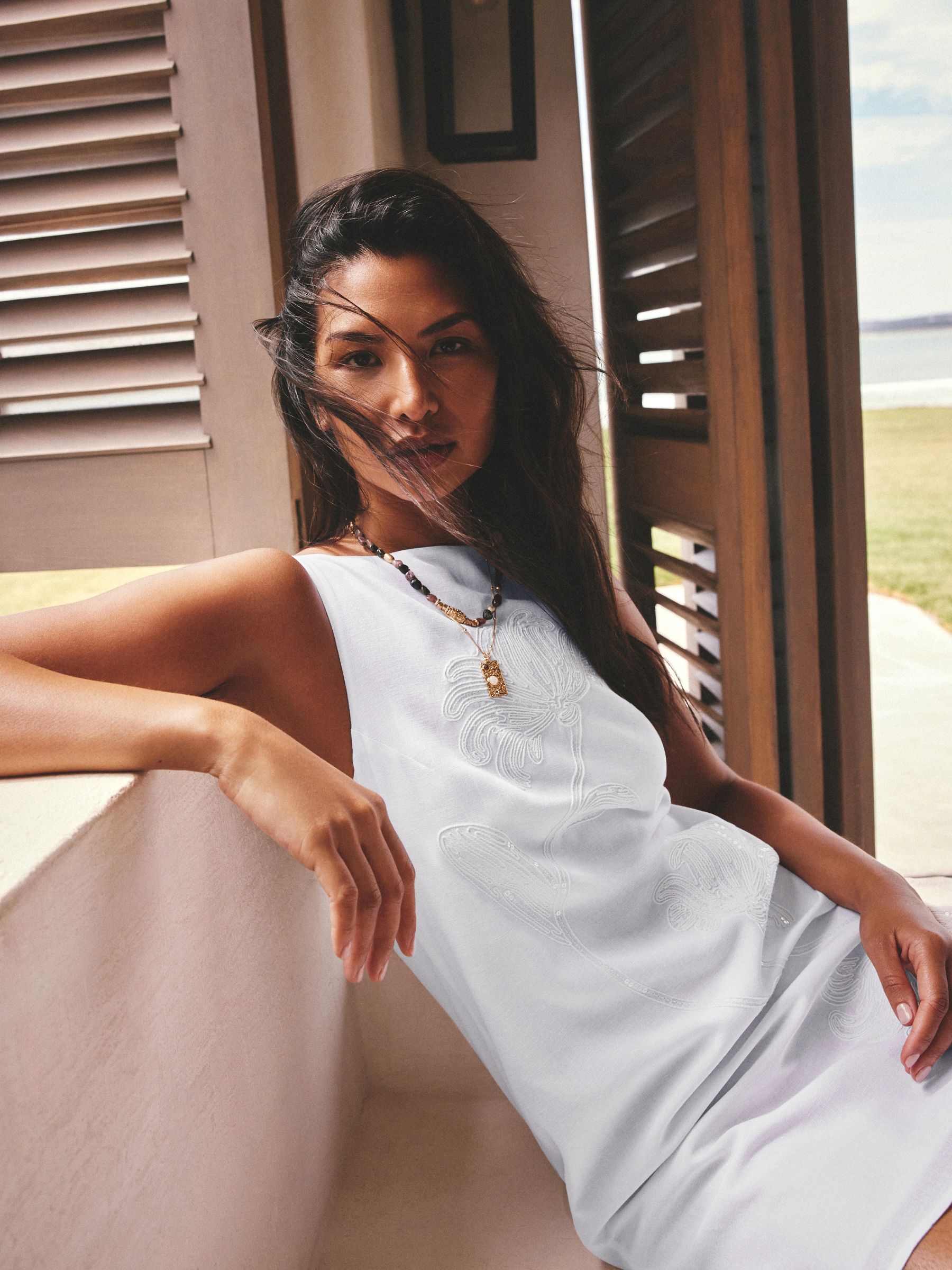 white embroidered shift dress Embroidered White Linen Dress - Linen Shift Dress, Long, Short Sleeve