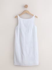 White Linen Blend Sequin Stem Floral Embroidered Mini Shift Dress - Image 5 of 5