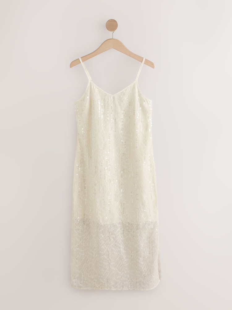 cream sequin midi dress self-portrait Sequin Boucle Midi Dress in Cream