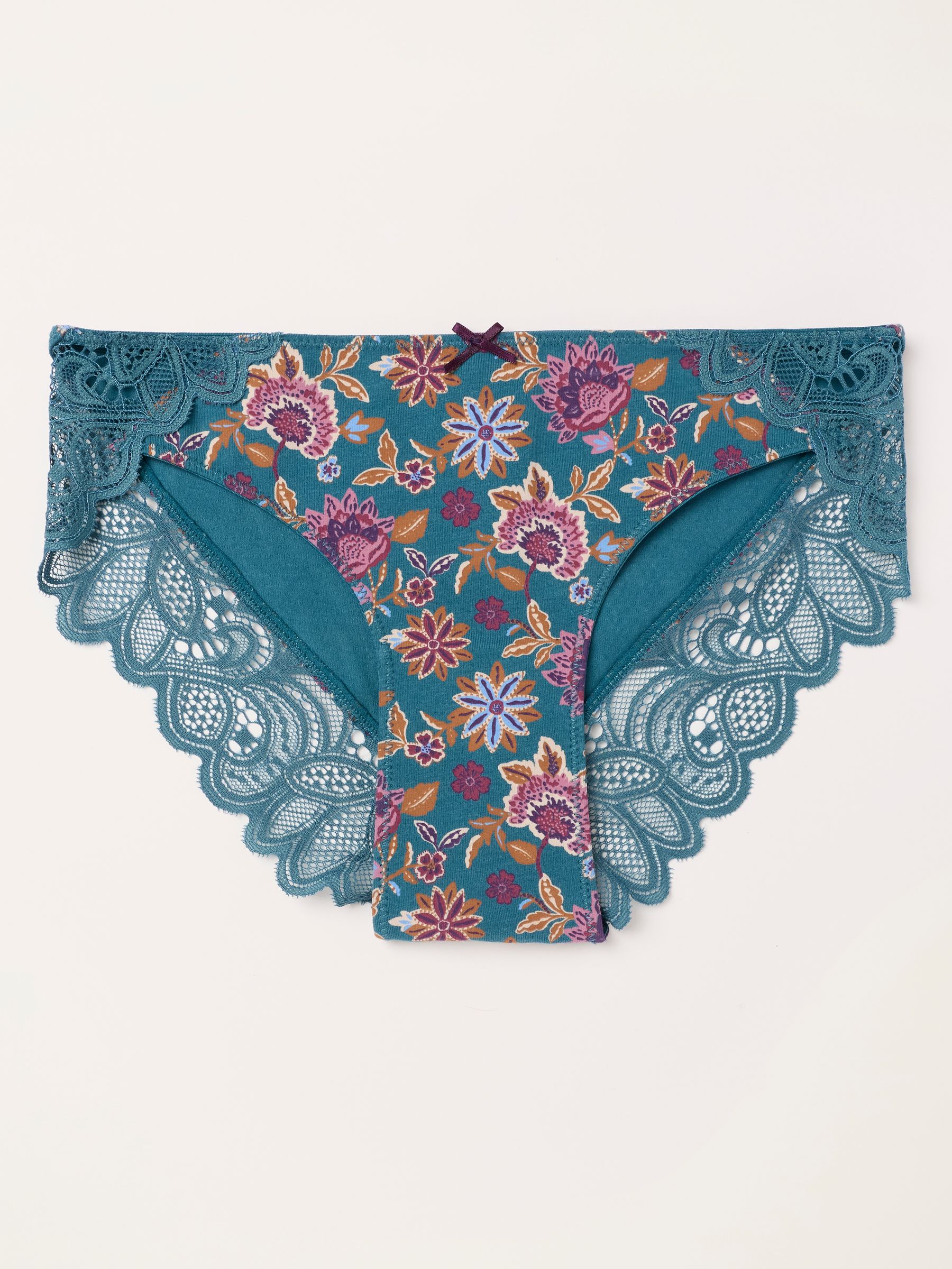 Fat Face Women's Teal Blue Fatface Vintage Floral Brazilian Knickers