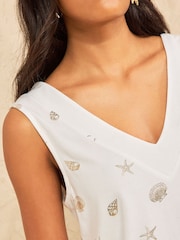 Love & Roses Ivory Shell Foil Print V Neck Chiffon Trim Jersey Vest - Image 2 of 4