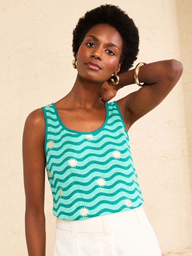 Синий с блестящим принтом в полоску - Жилет из джерси Love & Roses с круглым вырезом - Изображение 1 4