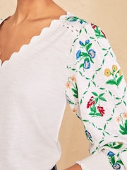 Love & Roses Ivory Embroided Scallop V-Neck 3/4 Sleeve Top - Image 2 of 4