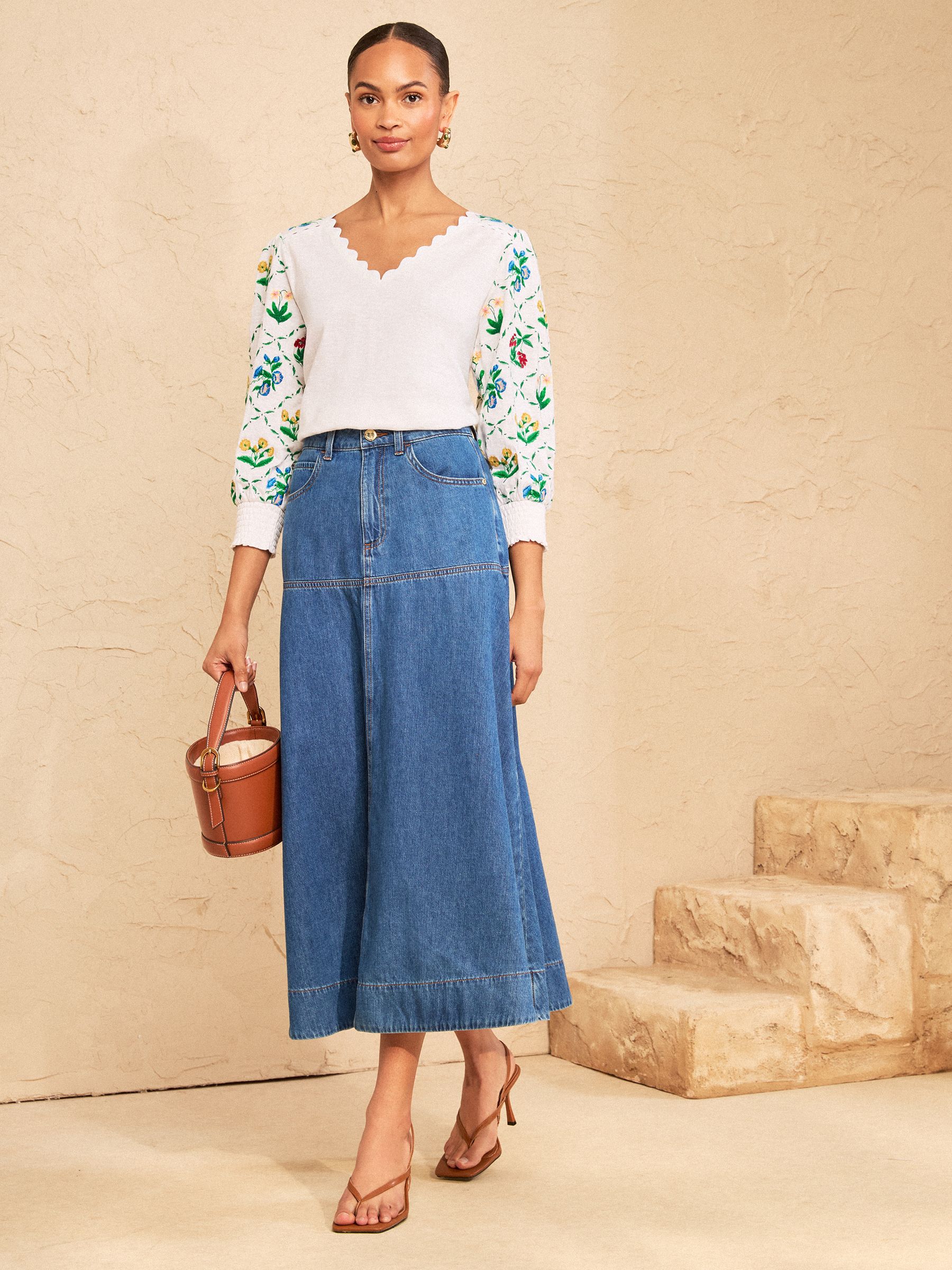 Buy Love & Roses Ivory Floral Embroidered Scallop V-Neck 3/4