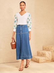 Love & Roses Ivory Embroided Scallop V-Neck 3/4 Sleeve Top - Image 3 of 4