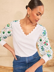 Love & Roses Ivory Embroided Scallop V-Neck 3/4 Sleeve Top - Image 4 of 4