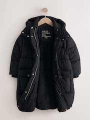 Black Shower Resistant Faux Fur Lined Padded Coat (3-16yrs) - Image 6 of 9