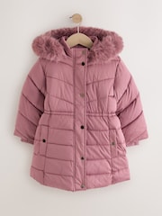 Ροζ ζαχαρωτό - Ελαφρώς αδιάβροχο Παλτό με Faux Fur Trim Padded Coat (3-16ετών) - Εικόνα 6 του 10