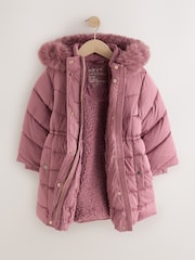 Ροζ ζαχαρωτό - Ελαφρώς αδιάβροχο Παλτό με Faux Fur Trim Padded Coat (3-16ετών) - Εικόνα 7 του 10