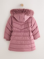 Ροζ ζαχαρωτό - Ελαφρώς αδιάβροχο Παλτό με Faux Fur Trim Padded Coat (3-16ετών) - Εικόνα 8 του 10