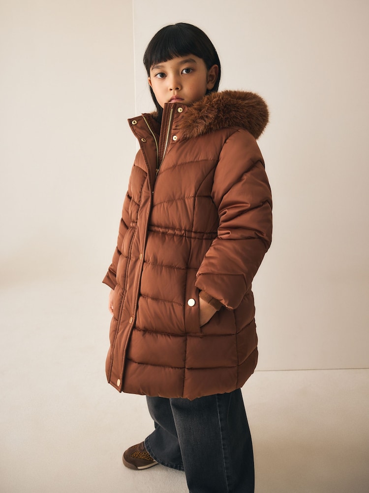 Copper Shower Resistant Faux Fur Trim Padded Coat (3-16yrs) - Image 1 of 12 Copper Shower Resistant Faux Fur Trim Padded Coat (3-16yrs) - Image 1 of 12