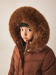 Copper Shower Resistant Faux Fur Trim Padded Coat (3-16yrs) - Image 5 of 12