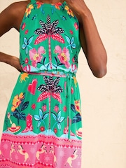 Love & Roses Bright Green Floral Print Petite Halterneck Mini Dress - Image 2 of 4