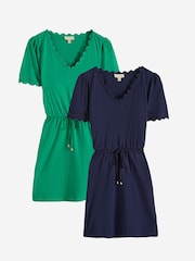 Love & Roses X2 Bright Green and Navy V-Neck Scallop Jersey Mini Dress - Image 1 of 7