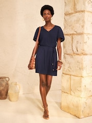 Love & Roses X2 Bright Green and Navy V-Neck Scallop Jersey Mini Dress - Image 2 of 7