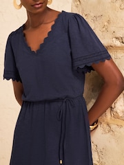 Love & Roses X2 Bright Green and Navy V-Neck Scallop Jersey Mini Dress - Image 4 of 7