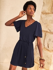 Love & Roses X2 Bright Green and Navy V-Neck Scallop Jersey Mini Dress - Image 5 of 7