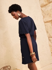 Love & Roses X2 Bright Green and Navy V-Neck Scallop Jersey Mini Dress - Image 6 of 7