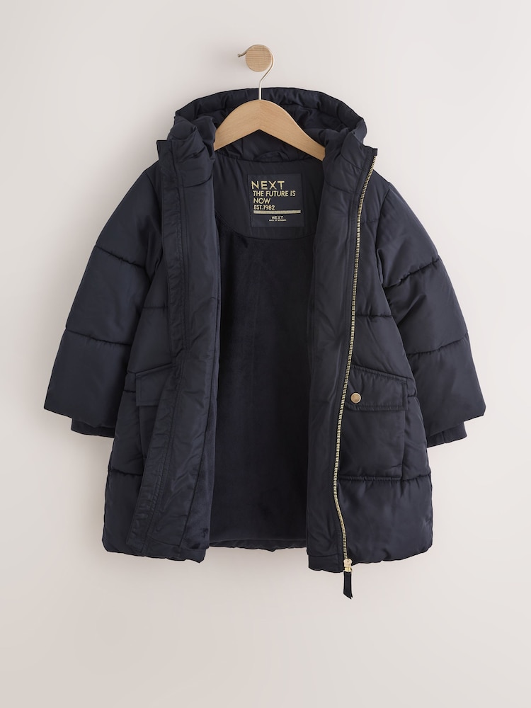 Navy Shower Resistant Faux Fur Lined Padded Coat (3-16yrs) - Image 2 of 12 Navy Shower Resistant Faux Fur Lined Padded Coat (3-16yrs) - Image 2 of 12