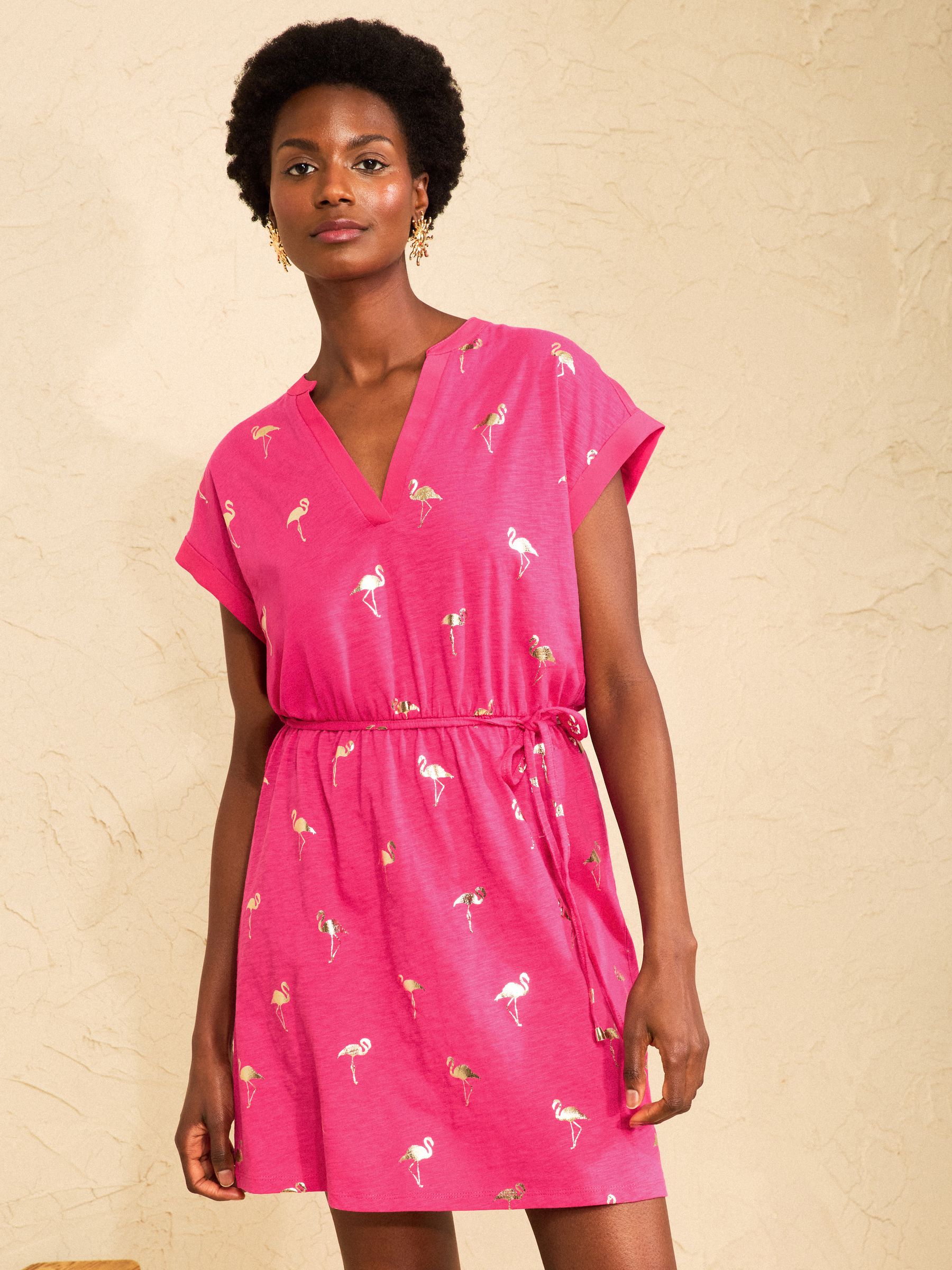 Buy Pink Flamingo Foil Print - Love & Roses Notch Neck Mini Jersey