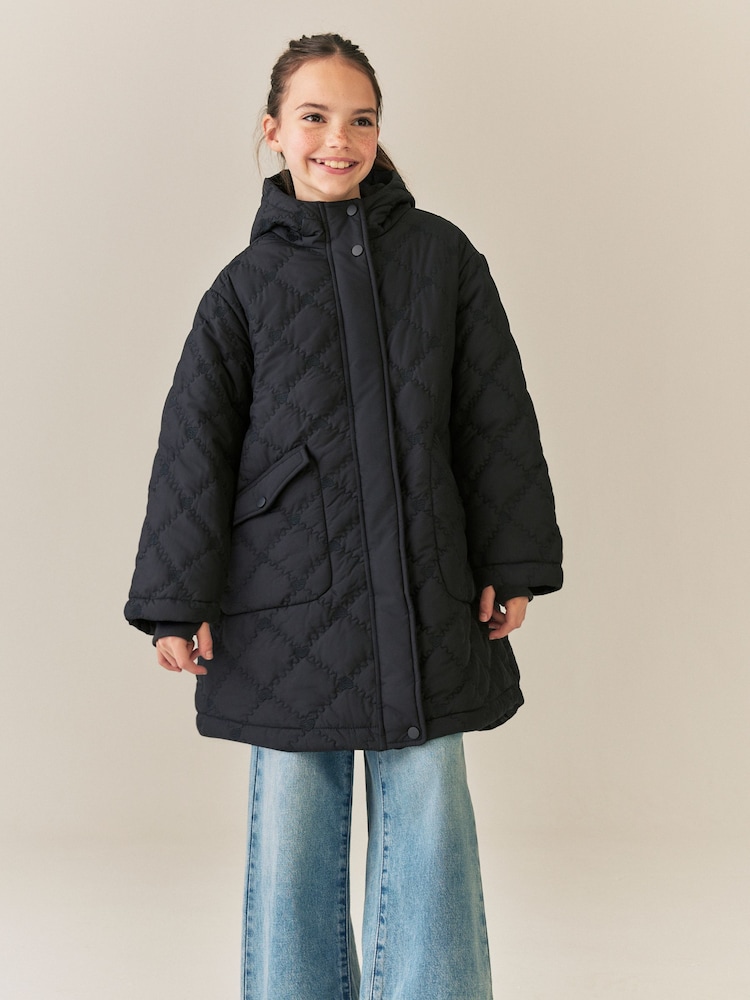 Black Heart Quilted Shower Resistant Jacket (3-16yrs) - Image 1 of 5