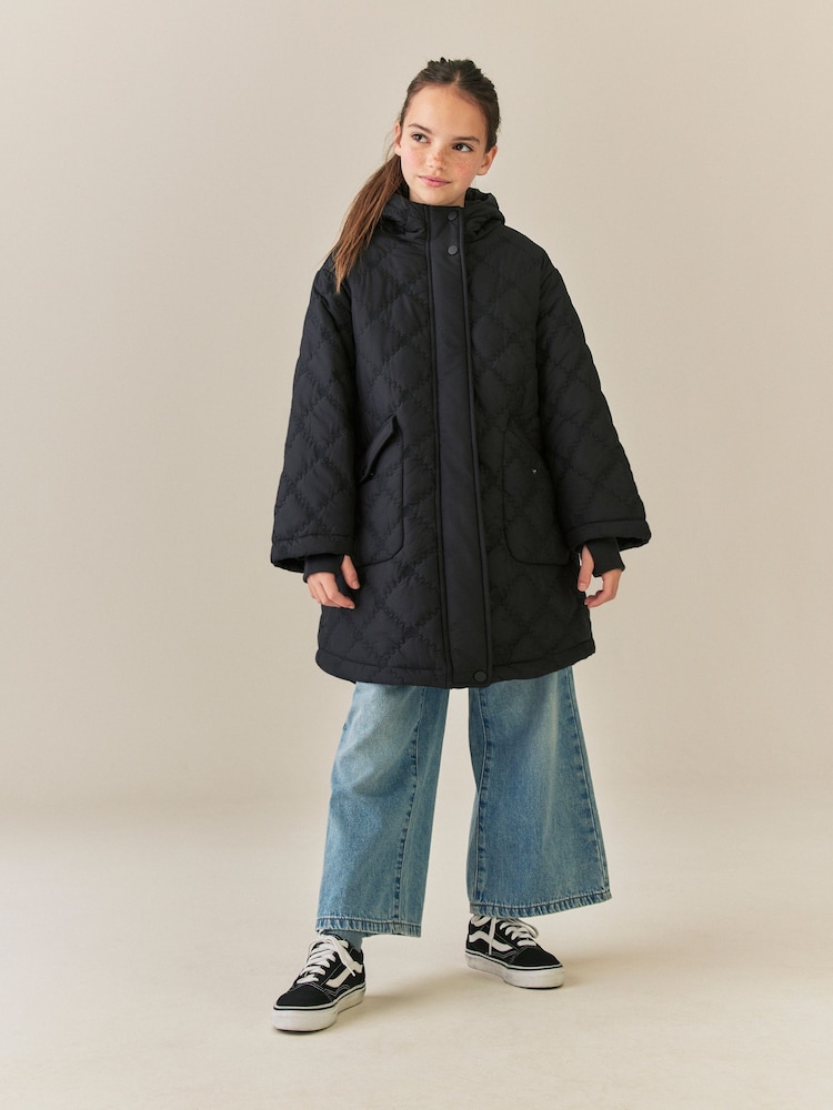 Black Heart Quilted Shower Resistant Jacket (3-16yrs) - Image 2 of 5