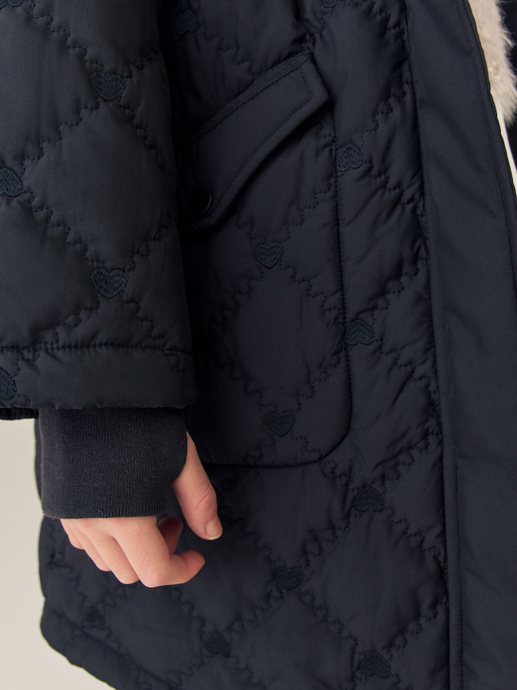 Black Heart Quilted Shower Resistant Jacket (3-16yrs) - Image 5 of 5