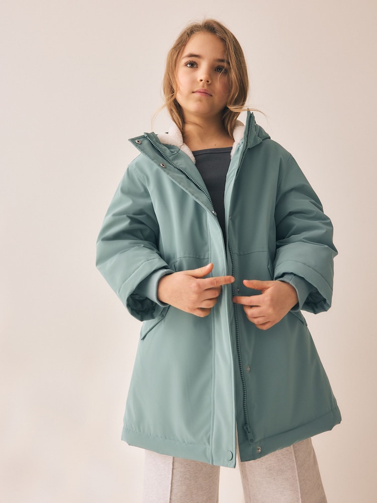 Mint Green Shower Resistant Faux Fur Lined Jacket (3-16yrs) - Image 1 of 5 Mint Green Shower Resistant Faux Fur Lined Jacket (3-16yrs) - Image 1 of 5