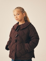 Chocolate Brown Shower Resistant Frill Collar Quilted Jacket (4-13yrs) - Image 1 of 10